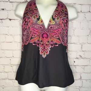 Athleta Women's Brown/Pink Paisley Print Halter Neck Tankini Swim Top Size S